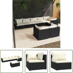 The Living Store loungeset - poly rattan - modulair design - zwart - 70x70x60.5cm - inclusief kussens