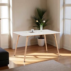 Moderne Rechthoekige Eettafel Wit – 120x80 cm – Scandinavische Keukentafel met Beukenhouten Poten – Voor 4-6 Personen – Tribe