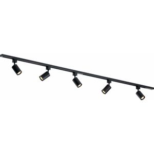 Foqus - 1-Mono Fase Railverlichting - GU10 Fitting – 200cm – I-vorm - 5 spots - Railsysteem– Zwart