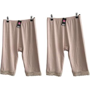 Dames 2-pack boxershort - onderbroek hoge taille lange pijpjes met kant XL beige