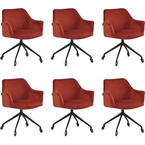 Bronx71® Eetkamerstoel met wieltjes Quinn koper velvet - Eetkamerstoelen set van 6 - stoel