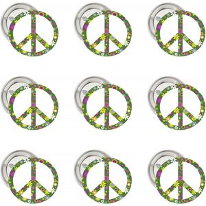 9 Vredes buttons Peace Flower Green - peace - vrede - button - bloemen - festival