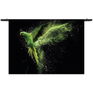 Mezo Wandkleed De Groene Parkiet Rechthoek Horizontaal XXL (130 X 180 CM) - Wandkleden - Met roedes