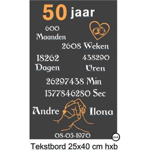 Tekstbord 50 jaar getrouwd incl namen en datum Gepersonaliseerde Cadeaus - Jubileum - Geschenk - Spreuken - Wand Bord Huwelijk