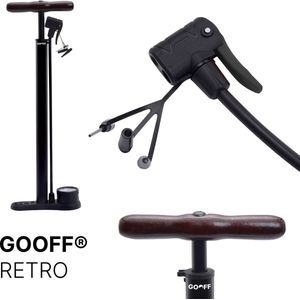 GOOFF® voetpomp RETRO - houten handvat - fietspomp met drukmeter voor alle ventielen