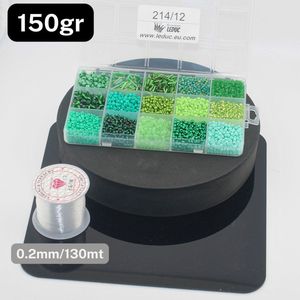 1 Doosje met CRYSTAL PARELS/KRALEN + 1 Rolletje Crystal Transparante Draad, Kleur 12 TURKOOISE TINTEN