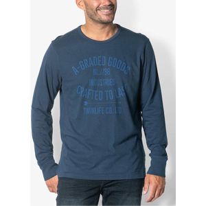 Twinlife Heren Logo Shirt Gebreid- T-Shirt - Duurzaam - Ademend - Blauw - XL