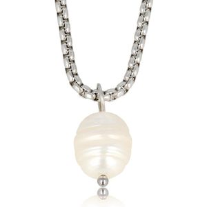 *My Bendel - Zilveren ketting met zoetwaterparel - Schakelketting zilver met een zoetwaterparel - Met luxe cadeauverpakking