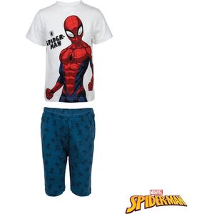 Spiderman shortama - wit met blauw - Marvel Spider-Man pyjama - maat 122/128 - 100% katoen