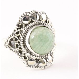 Bewerkte zilveren ring met groene aventurijn - maat 16.5