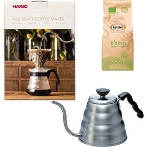 Hario V60 slow coffee kit + Hario V60 Buono Waterketel 1.2 liter + Bristot BIO 100% biologische koffie