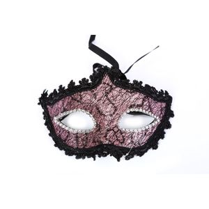 Venetiaanse masker - Roze en Zwart - Met Kant - Verkleedkleding