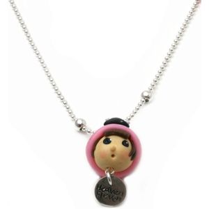 Meisjes ketting - RVS ballchain pop roze