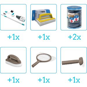 Spa Onderhoudsset - Startersset - Onderhoud Spa - bevat Schoonmaaksets - Stofzuiger - Scrubborstel en Filters - Spa Onderhoud Startersset - Onderhoud voor Spa - Geschikt voor alle type Spa's (4-delig)
