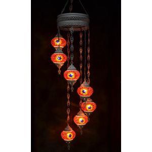 Hanglamp multicolour roos glas mozaïek Oosterse lamp kroonluchter Crèmewit 7 bollen