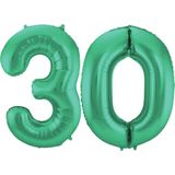 Folat Folie ballonnen - 30 jaar cijfer - glimmend groen - 86 cm - leeftijd feestartikelen