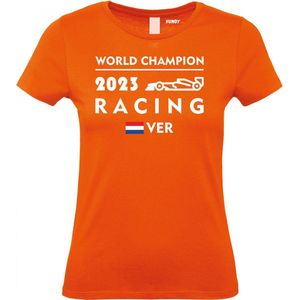 Dames T-shirt World Champion Racing 2023 | Formule 1 fan | Max Verstappen / Red Bull racing supporter | Wereldkampioen | Oranje dames | maat XS