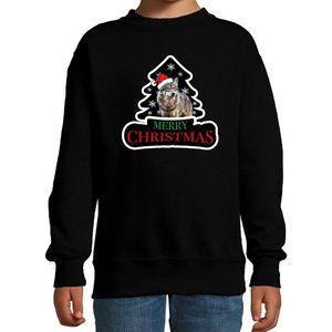 Dieren kersttrui wolf zwart kinderen - Foute wolven kerstsweater jongen/ meisjes - Kerst outfit dieren liefhebber 152/164