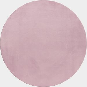 Pouffy Fluffy - Hoogpolig Rond Vloerkleed - Uni Kleur - Roze - Woonkamer Tapijt - Katoenen Rug- 200 CM ROND