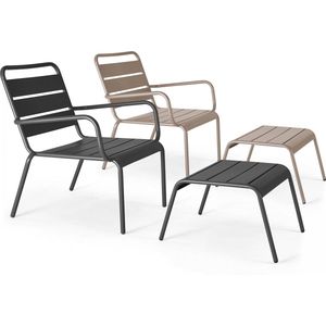 Oviala - Set van 2 relaxfauteuils met grijze en taupe voetensteunen - Palavas