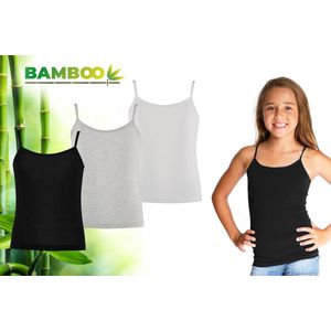 Bamboo - Onderhemden Kinderen Meisjes - Hemden Meisjes - 3-pack - Zwart Grijs - 122-128 - Hemd Meisjes - Tanktop - Singlet - Kleding Meisjes - Ondergoed Meisjes