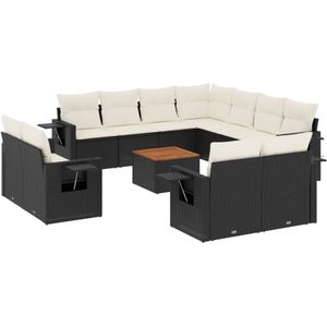 vidaXL Loungeset - Loungesets - Tuinset - Tuinbank - 12-delige Loungeset met kussens poly rattan zwart