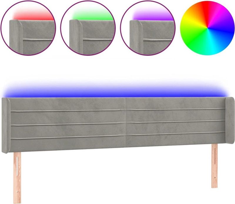 vidaXL - Hoofdbord - LED - 203x16x78/88 - cm - fluweel - lichtgrijs