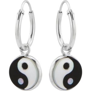 Oorbellen 925 zilver | Oorringen met hanger | Zilveren oorringen met hanger, yin en yang