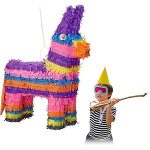 Relaxdays pinata ezel - ophangen - voor kinderen - zelf vullen - verjaardag - regenboog