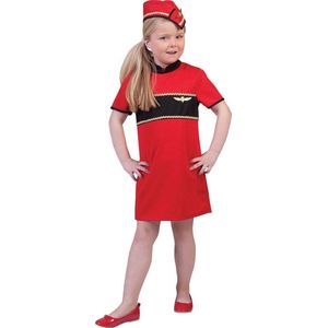 Funny Fashion - Stewardess Kostuum - Tessa De Rode Stewardess - Meisje - Rood - Maat 116 - Carnavalskleding - Verkleedkleding