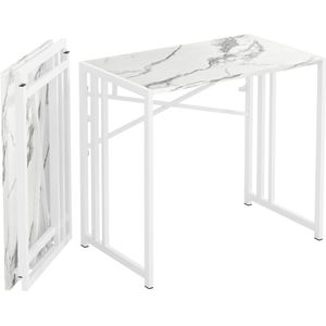 JGS Premium - Klein inklapbaar bureau 90 cm - Geen montage nodig - Schrijftafel - Gamingcomputer - Campingbureau - Wit marmer