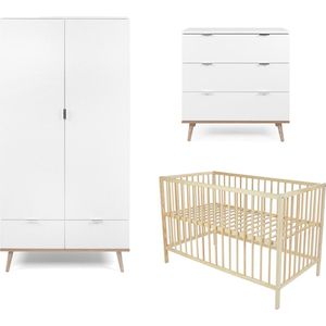 Finori Göteborg Babykamer Set - wit/naturel - Ledikant met Commode - 2-deurskast