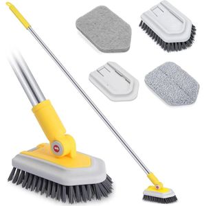 3-in-1 Bad Tegel Scrubber Borstel met 119cm Uitschuifbare Lange Handvat - Douche Reinigingsborstel - Schuurkussens Microfiber - Reiniging Bad Douche Muur Badkamer