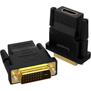 Everytech DVI naar HDMI verloopstekker - Dual link 24+5 Polig - Vergulde connector - Plug & Play - CE gecertificeerd - 12 maanden garantie - Zwart