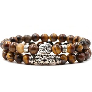 Kralen Armband met Buddha Beeld - Tijgeroog Bruin - Natuursteen - Boeddha Sieraden - Heren Dames Armbanden - Cadeau voor Man