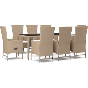 vidaXL 9-delige Tuinset met kussens beige Tuinset - Lounge Set - Outdoor Furniture - Patio Set - Eetkamerset