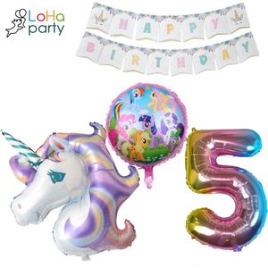 Loha-party® XXL Unicorns met XXL cijfer 5 Versiering ballonen-Little pony-Folie Cijfer 5 Ballon -Eenhoorn Folie Ballon 5e Verjaardag Versiering-Unicorn Ballon Decoratie Feest Versiering-XXL-80cm Cijfer 5-Happy birthday-Folie ballonnen