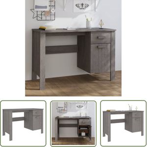 The Living Store Bureau HAMAR 113x50x75 cm massief grenenhout lichtgrijs - Kantoormeubel - Bureau - Schrijfblad - Home Office - Werkplek