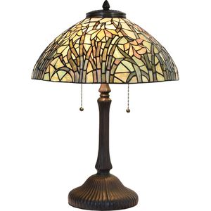 LumiLamp Tiffany Tafellamp Ø 40x60 cm Beige Groen Glas Tiffany Bureaulamp