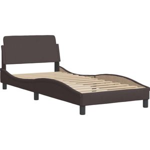 vidaXL - Bedframe - met - hoofdbord - stof - donkerbruin - 90x190 - cm