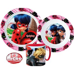 Miraculous Ladybug Ontbijtset - Lunchset - Dinerset Bord, Schaal en Beker 265ml