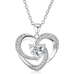 Juwelium Hart Ketting met Hart Kristal Verstelbaar 40 tot 45 cm Inclusief Zwarte Luxe Square Sieradendoos met 9 Kunstrozen