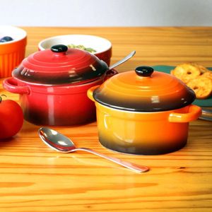4x braadpan met deksel van keramiek - dessertkom voor bijv. Ragoutvin in oranje en rood, 250/175 ml per schaal (4 stuks - oranje. rood)