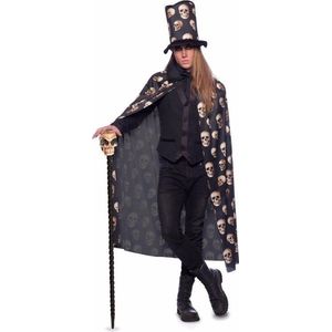 Halloween - Zwarte  cape met hoge hoed voor volwassenen