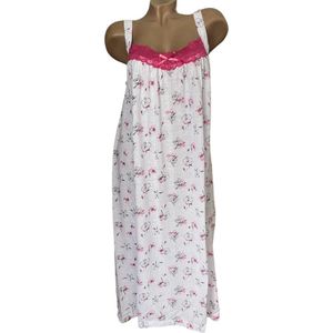Dames katoenen nachthemd mouwloos met bloemenprint L wit-roze