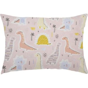 Peuterkussen met kussensloop - 35 x 50 cm zacht biologisch katoenen kussen voor kinderen om te slapen - wasbaar peuterkussen - kinderkussen voor peuters (roze dinosaurussen)