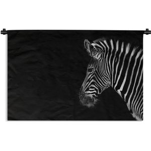 Wandkleed Dieren op een zwarte achtergrond - Zebra op zwarte achtergrond Wandkleed katoen 90x60 cm - Wandtapijt met foto