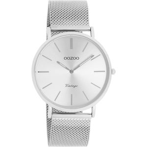 OOZOO Vintage series - zilverkleurige horloge met zilverkleurige metalen mesh armband - C9905 - Ø40