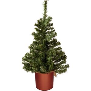 Mini kerstboom groen - in koper kunststof pot - 60 cm - kunstboom