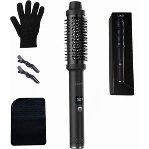 Loefy Thermal Brush – Keramische Warmteborstel 38mm – Krulborstel / Stijlborstel – Ionentechnologie – LCD Display – 5 Warmtestanden – Incl. Haarclips, Handschoen & Hittebestendige Mat – Zwart